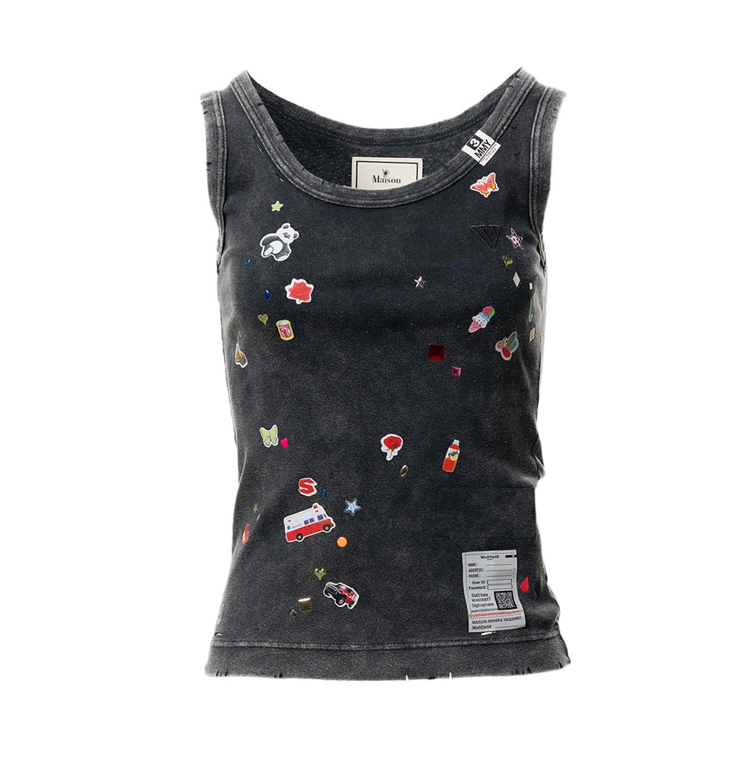 Kids Sticker Print Bleached Tank-Top