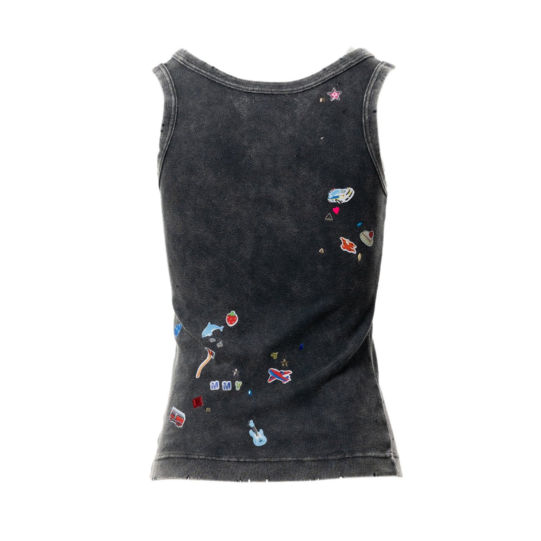 Kids Sticker Print Bleached Tank-Top