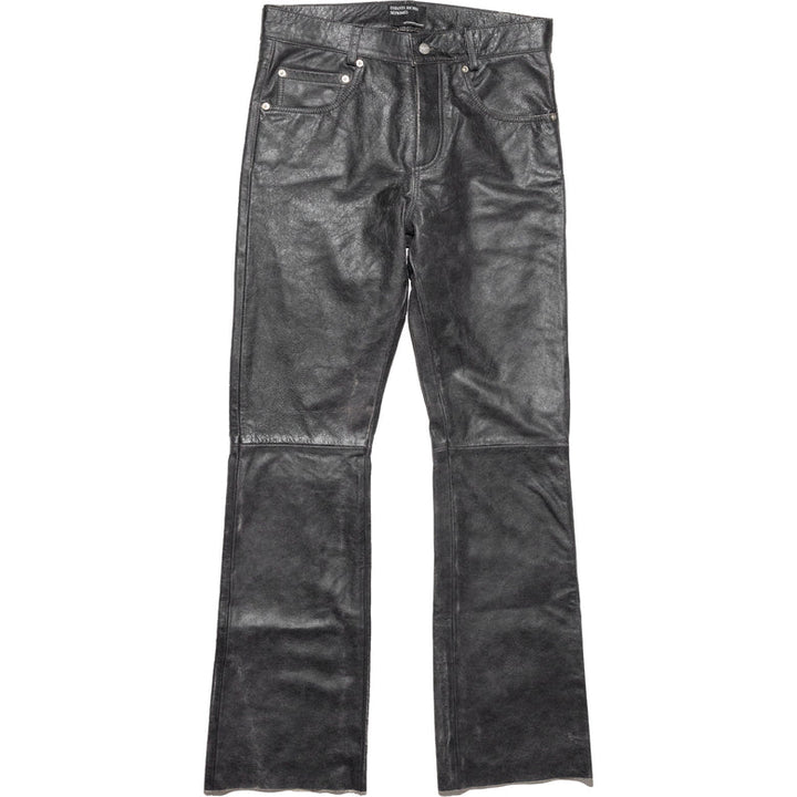 Distressed Raw Hem Leather Flare Jeans