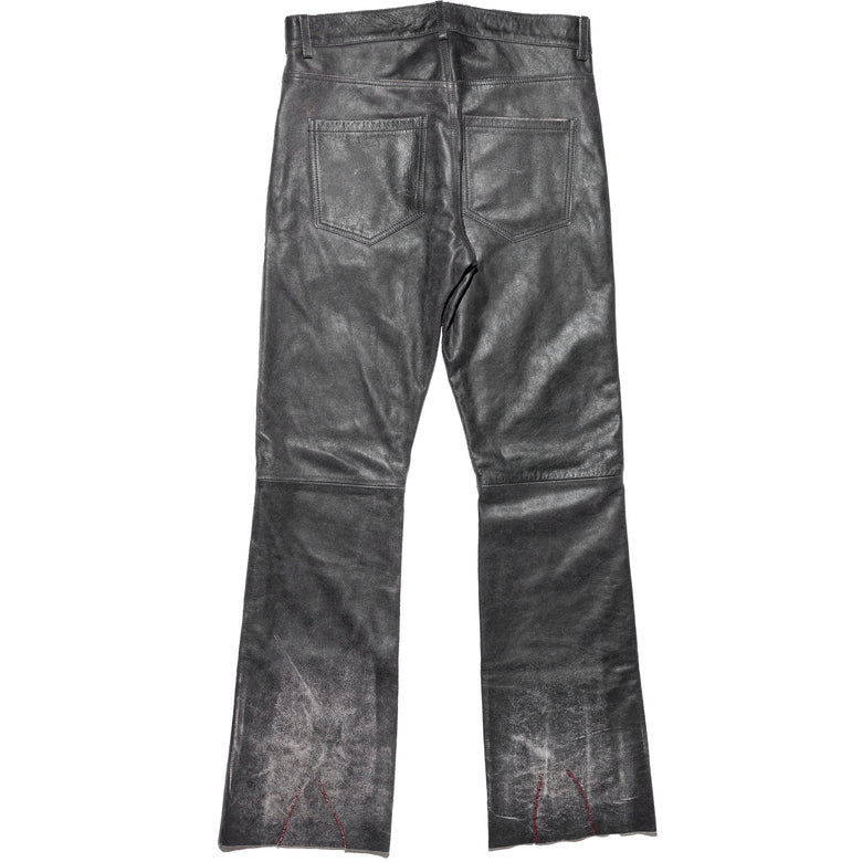 Distressed Raw Hem Leather Flare Jeans