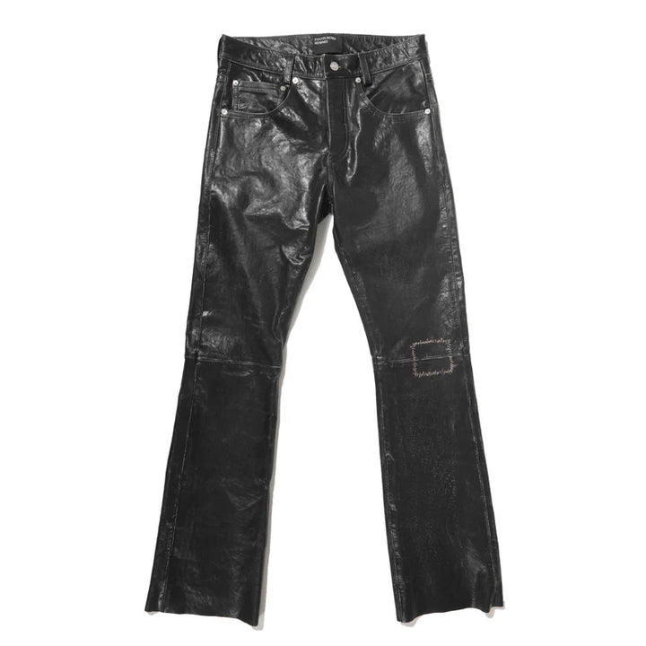 Crust Repaired Leather Flare Jeans
