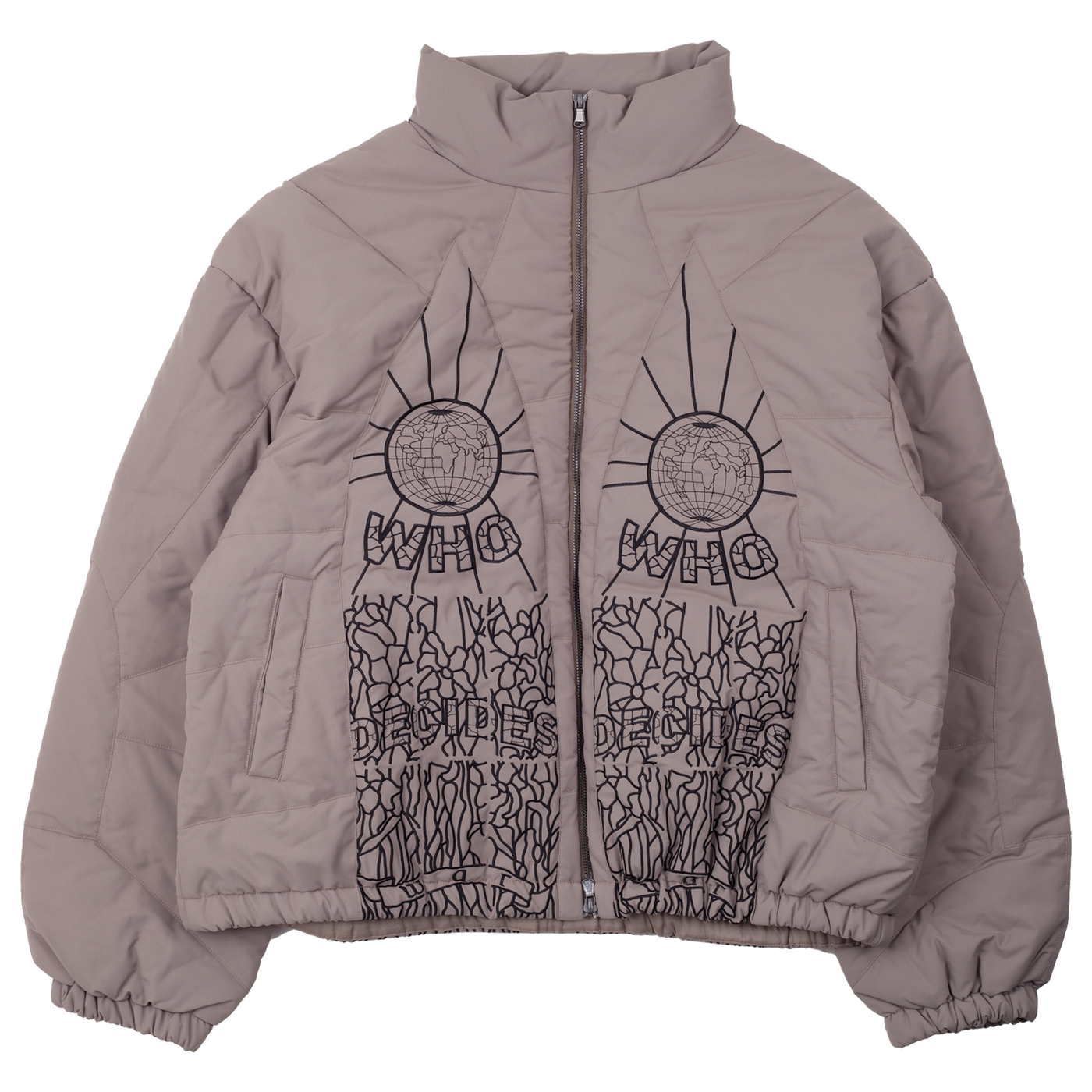 WHO DECIDES WAR EMBROIDERED BOMBER