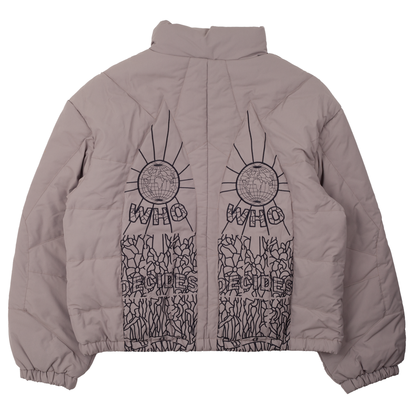 WHO DECIDES WAR EMBROIDERED BOMBER