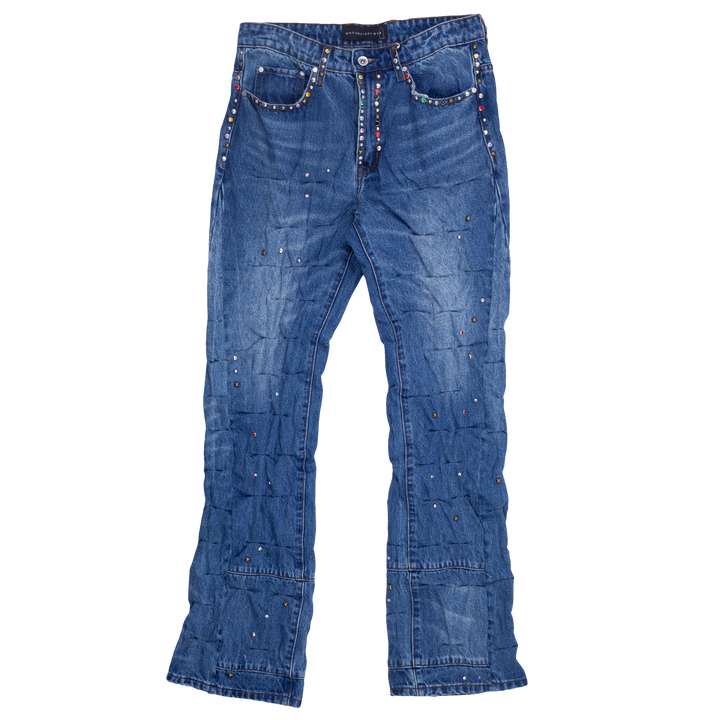 Multicolor Stud Cinched Denim