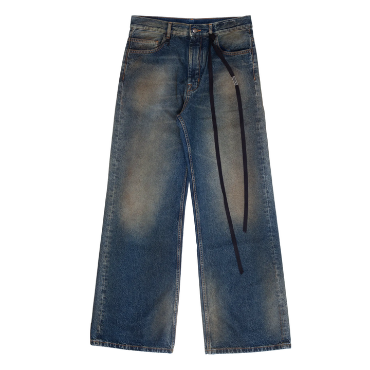 Modest 5-Pockets Relaxed Flared Trousers Oiled Stonewashed Denim