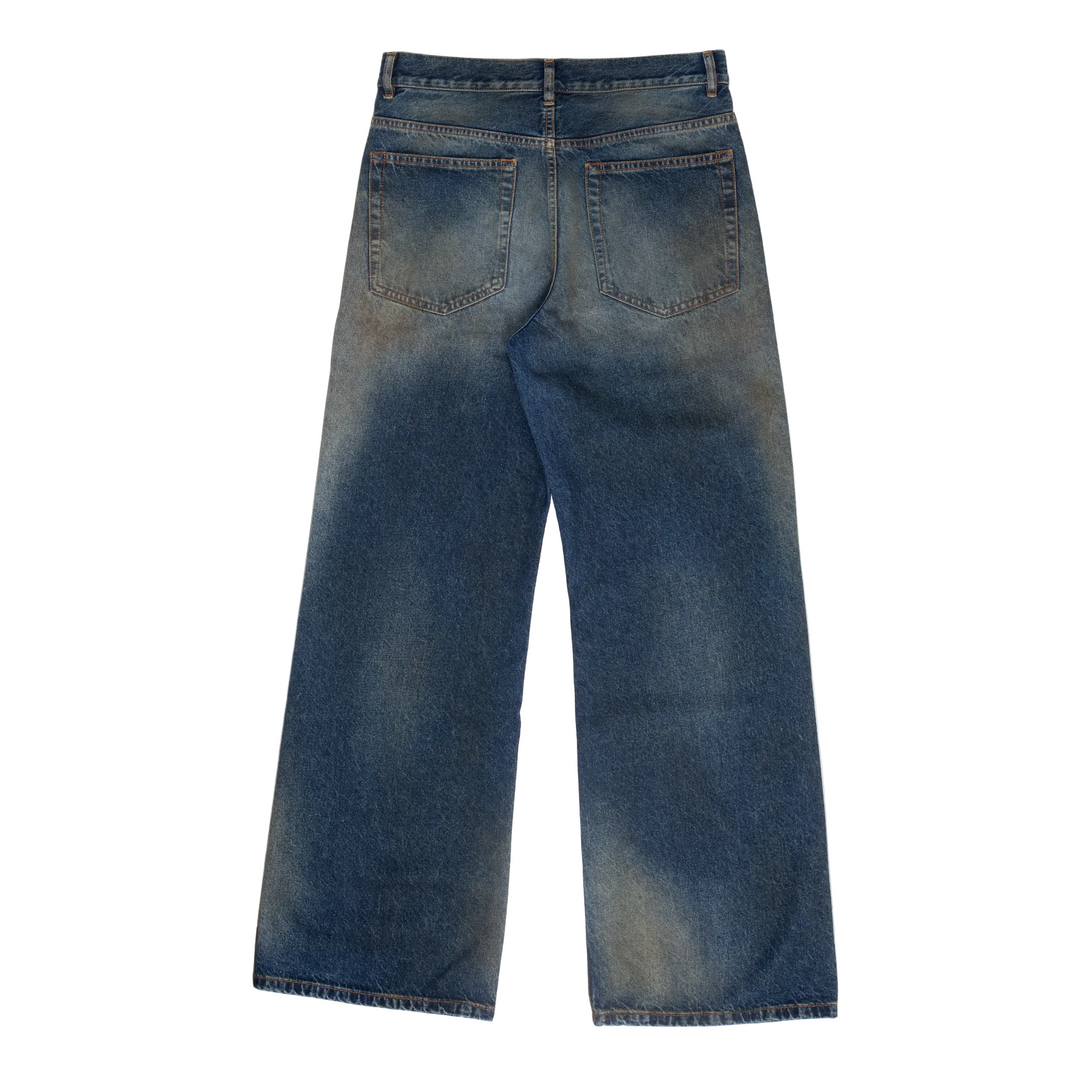 Modest 5-Pockets Relaxed Flared Trousers Oiled Stonewashed Denim