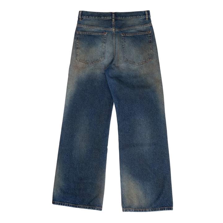 Modest 5-Pockets Relaxed Flared Trousers Oiled Stonewashed Denim