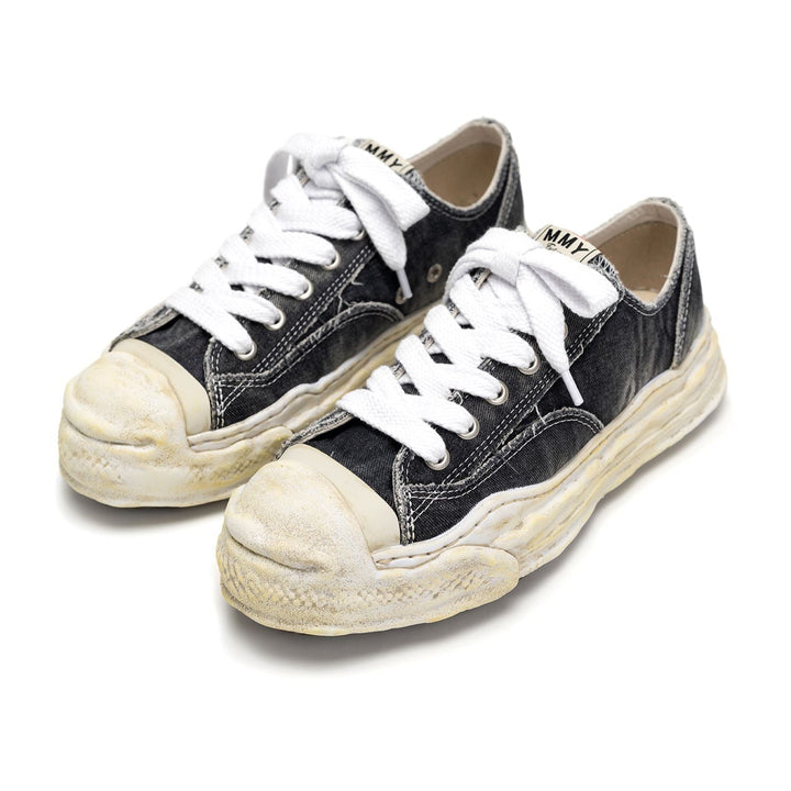 "HANK" OG Sole Bleach-Wash Denim Canvas Low-top Sneaker