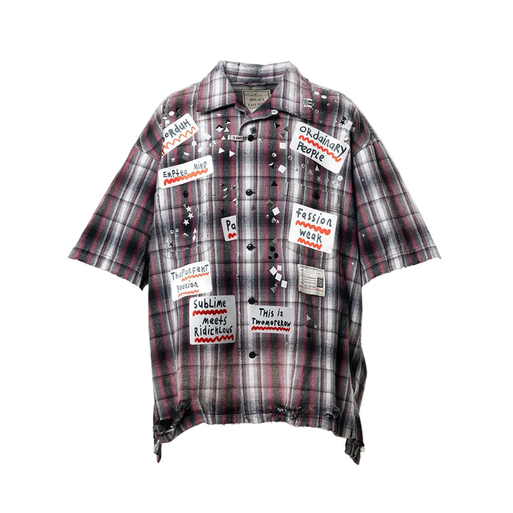 Embellished Sticker Short Sleeve Check Shirt