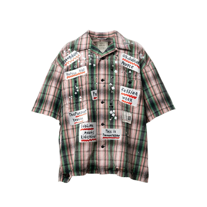 Embellished Sticker Short Sleeve Check Shirt