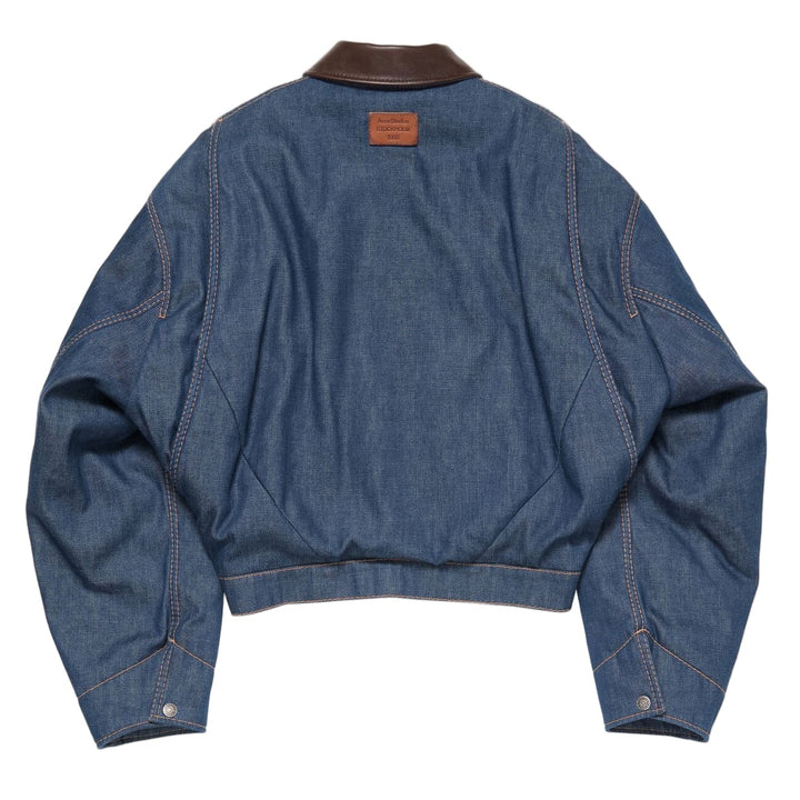 Denim Jacket with Leather Collar