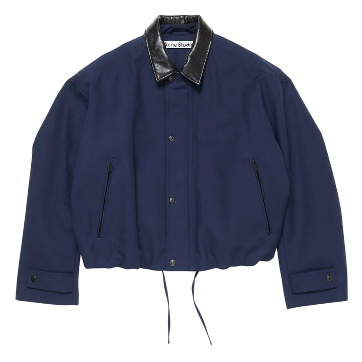 Twill Jacket with Leather Collar