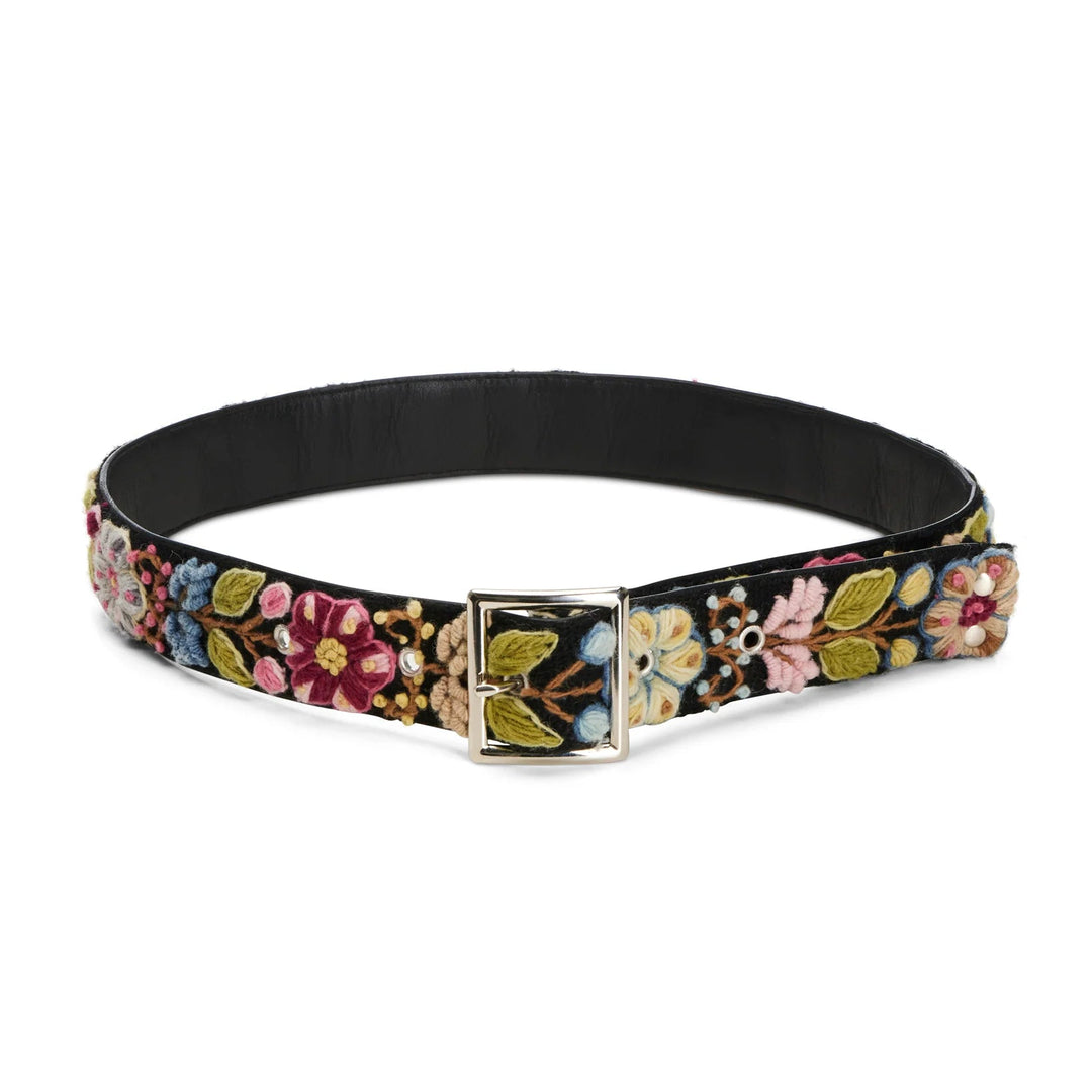 Crochet Floral Belt in Black