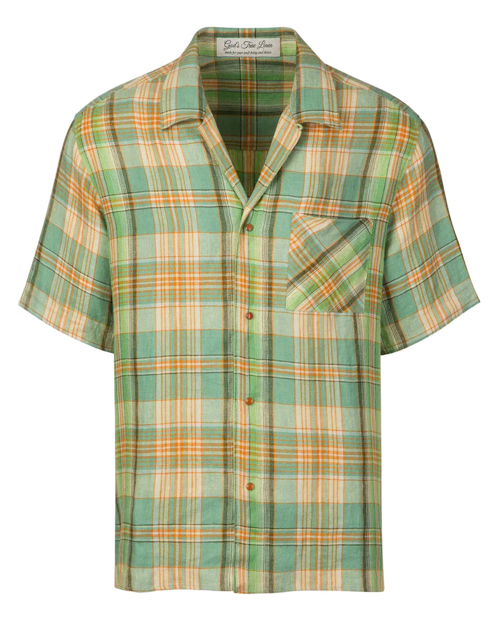 Lime Moss Plaid Linen SS Shirt