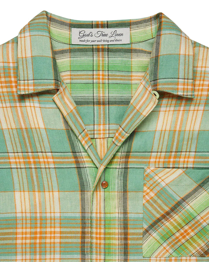 Lime Moss Plaid Linen SS Shirt
