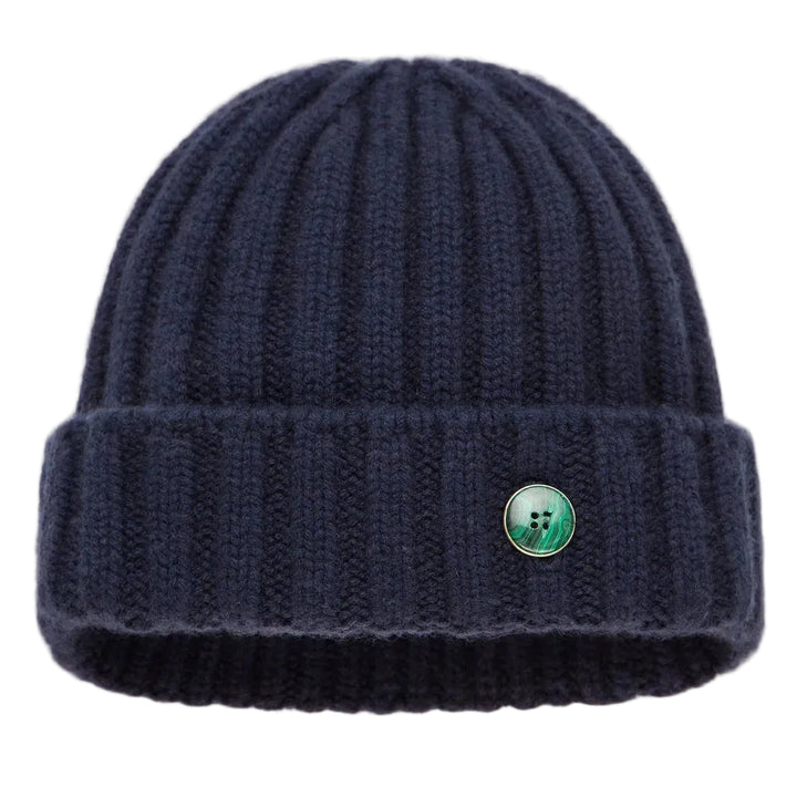 Navy Cashmere Rib Beanie