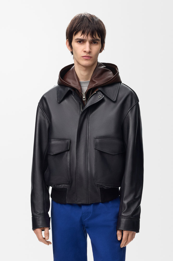 Hooded jacket in nappa lambskin