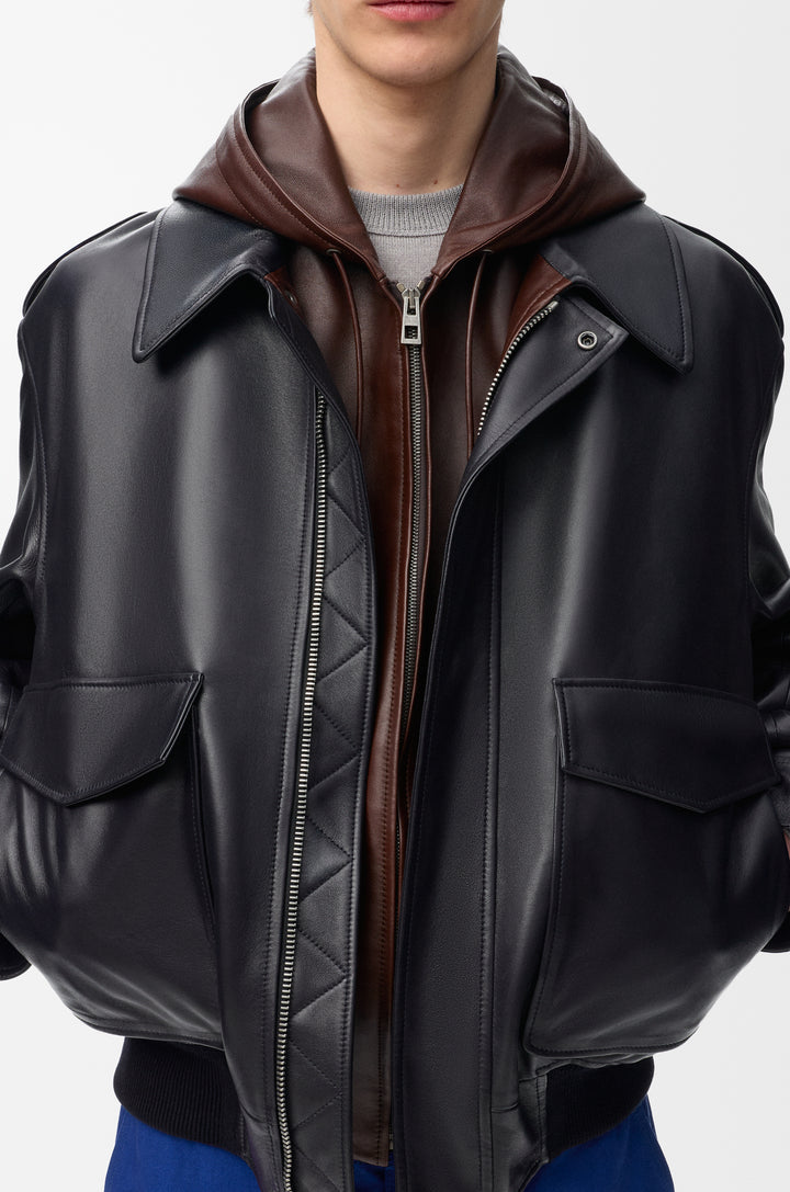 Hooded jacket in nappa lambskin