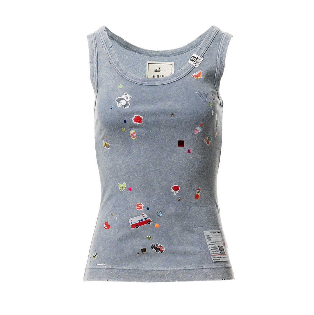 Kids Sticker Print Bleached Tank-Top