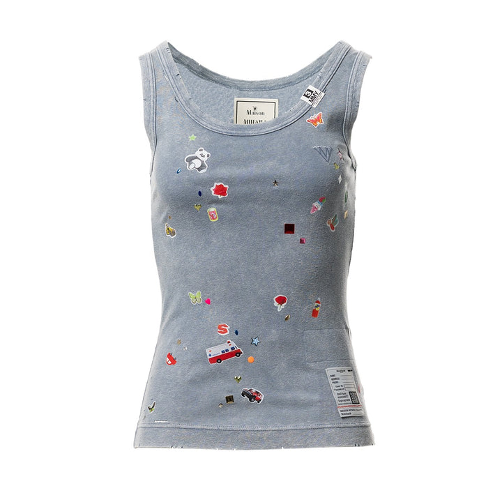 Kids Sticker Print Bleached Tank-Top