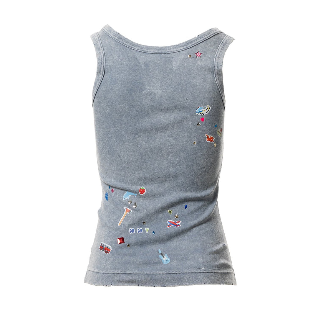 Kids Sticker Print Bleached Tank-Top